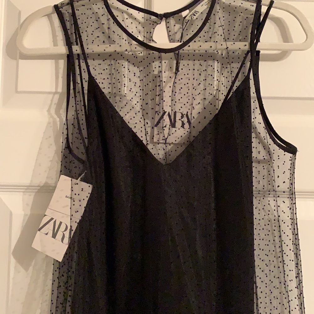 Zara sheer black dress with black slip dress